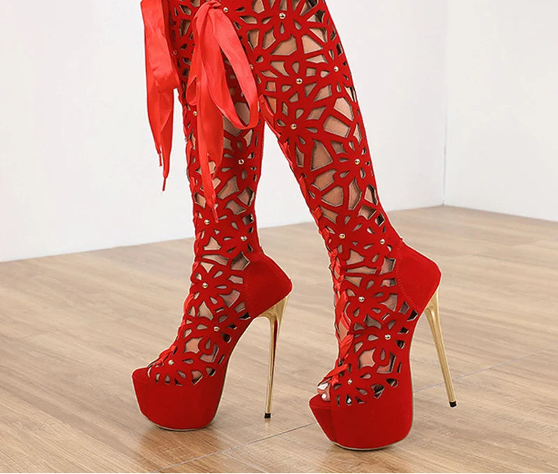 Bottes hautes à plateforme creuse pour femmes
