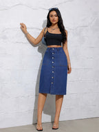 Jupe en jean vintage à simple boutonnage pour femmes