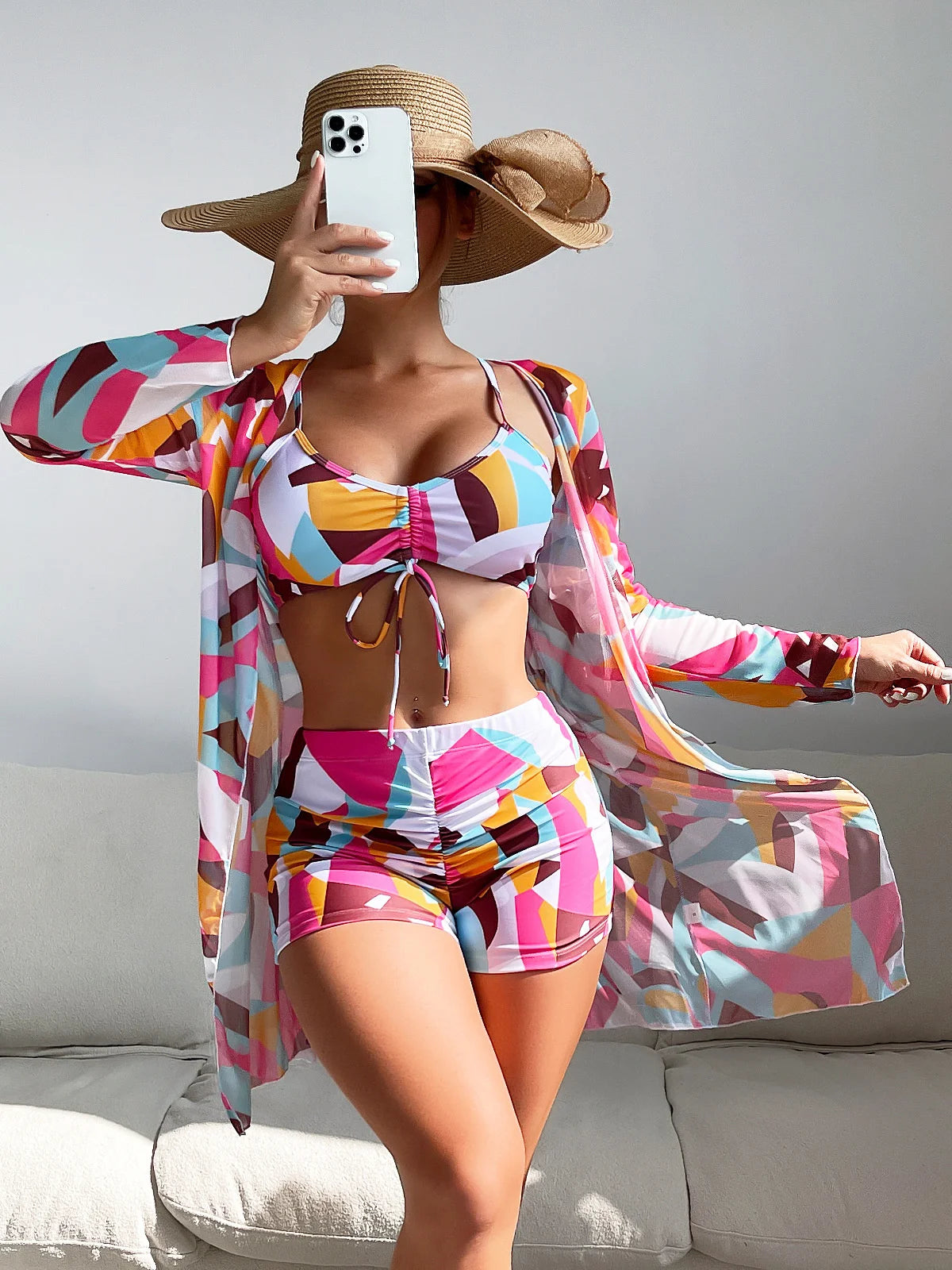 Maillot de bain trois pièces push-up pour femmes