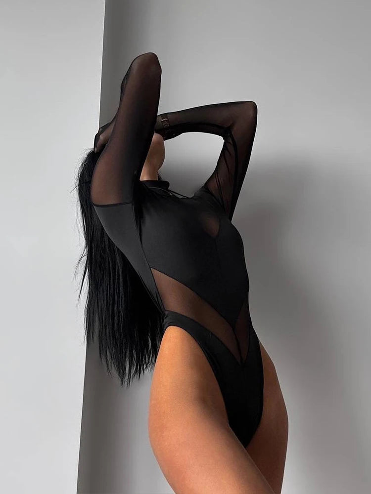 Body transparent à manches longues pour femmes
