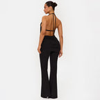 Ensemble 2 pièces haut dos nu sans manches et pantalon évasé froncé pour femmes