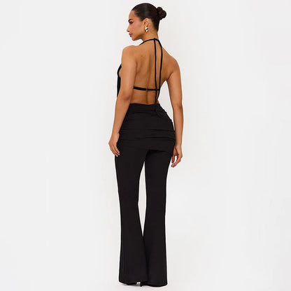 Ensemble Femme 2 Pièces – Haut Dos Nu et Pantalon Évasé Froncé