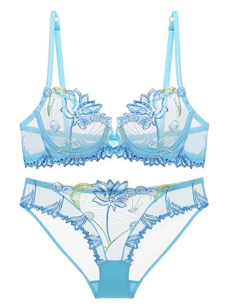 Ensemble de soutien-gorge en dentelle florale et culotte assortie pour femmes