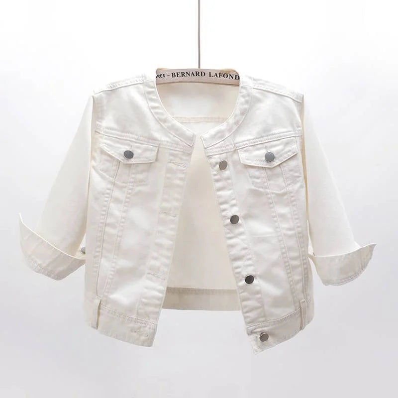 Veste courte en jean avec manches mi-longue pour femmes