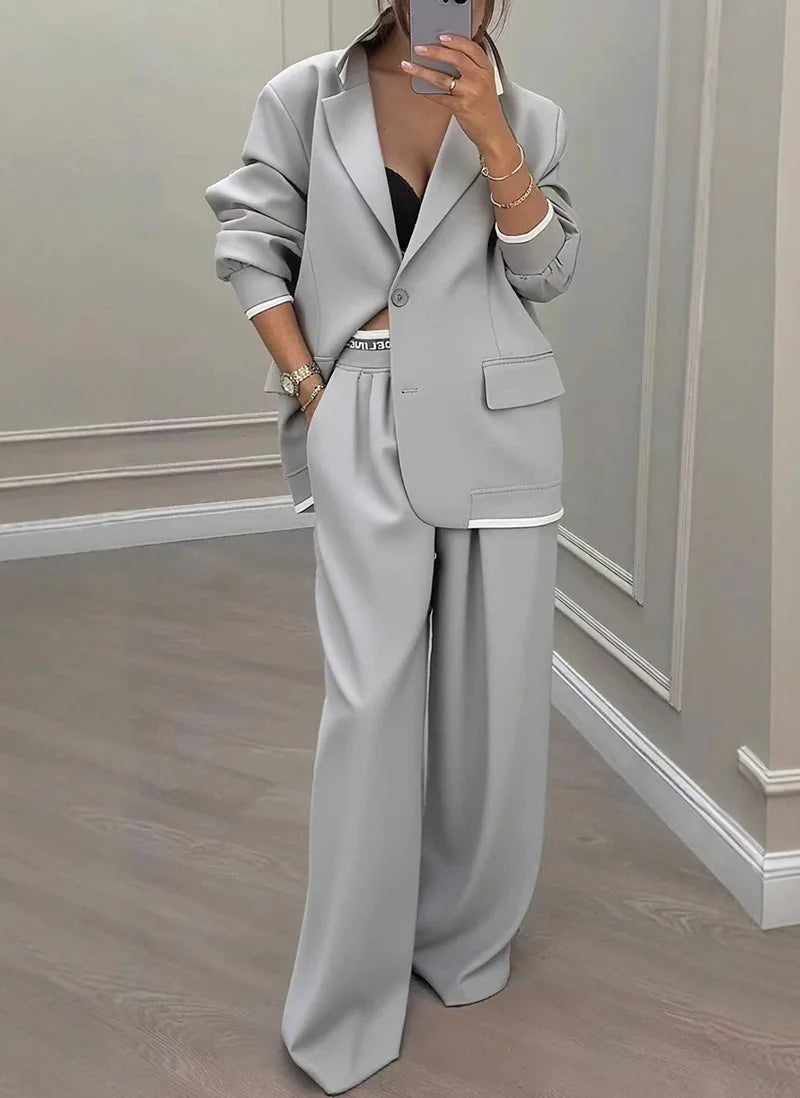 Ensemble tailleur et pantalon à manches longues pour femmes