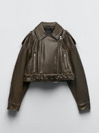 Veste courte en similicuir PU pour femmes