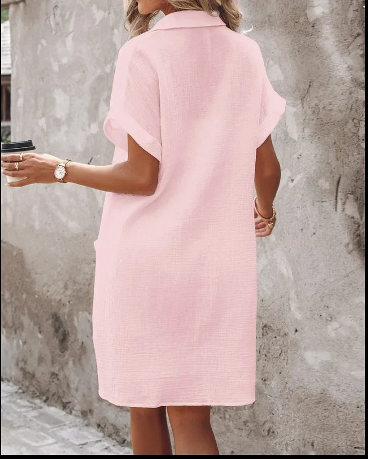 Robe minimaliste à boutons et col en v pour femmes