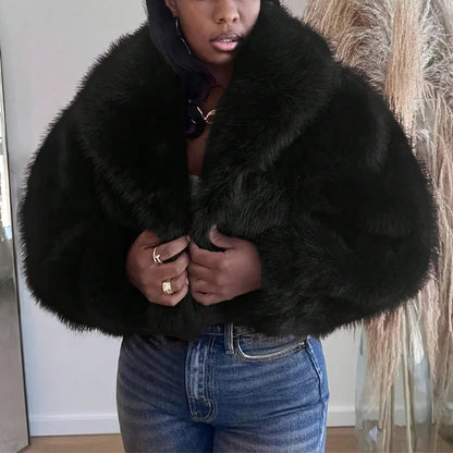Manteau femme en fausse fourrure douce à col revers