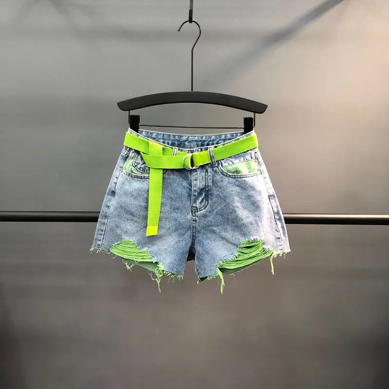 Short en jean déchiré taille haute pour femmes