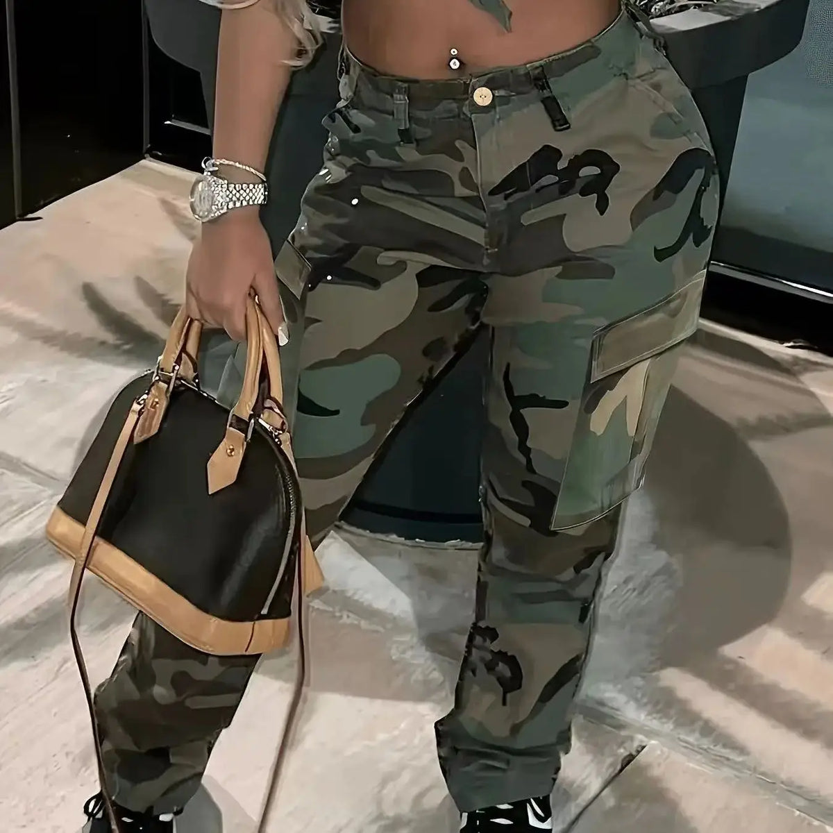 Pantalon Droit Cargo Camouflage Femme – Multipoche