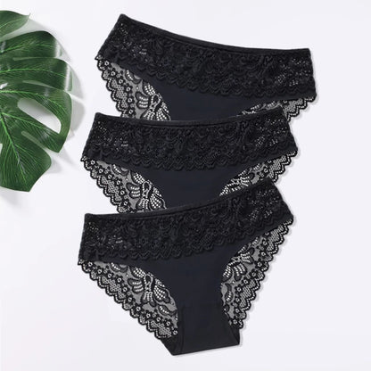 Lot de 3 Culottes Femme – Dentelle et Taille Basse