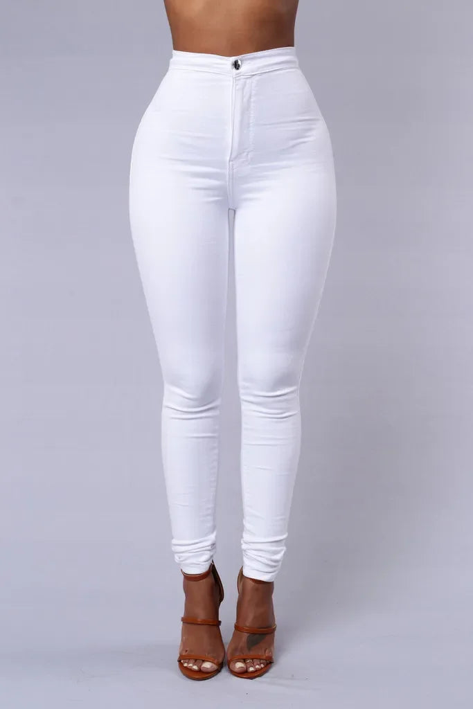 Pantalon en jean élastique de couleur bonbon pour femmes