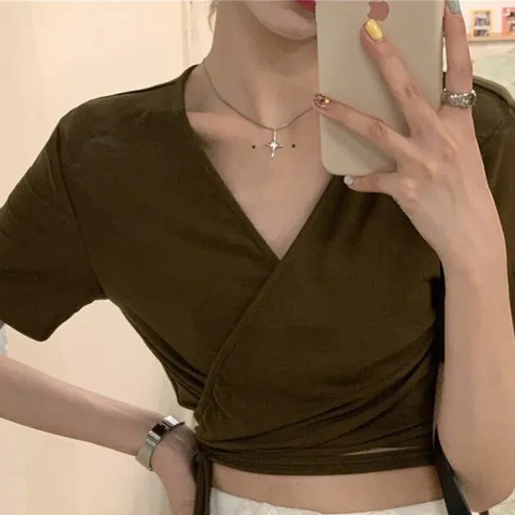 T-shirt décontracté à col en v pour femmes