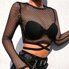 T-shirt transparent à manches longues pour femmes