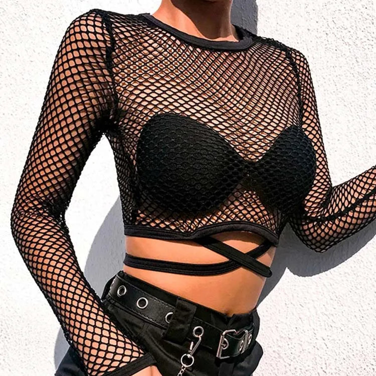 T-shirt transparent à manches longues pour femmes