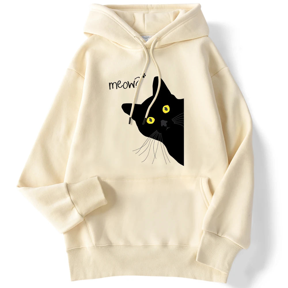 Sweat à capuche imprimé chat noir Meow pour femmes