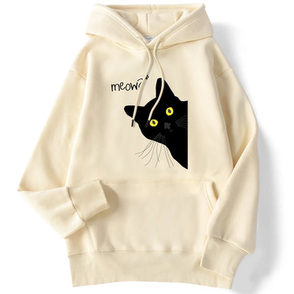 Sweat à Capuche Femme – Imprimé Chat Noir Meow