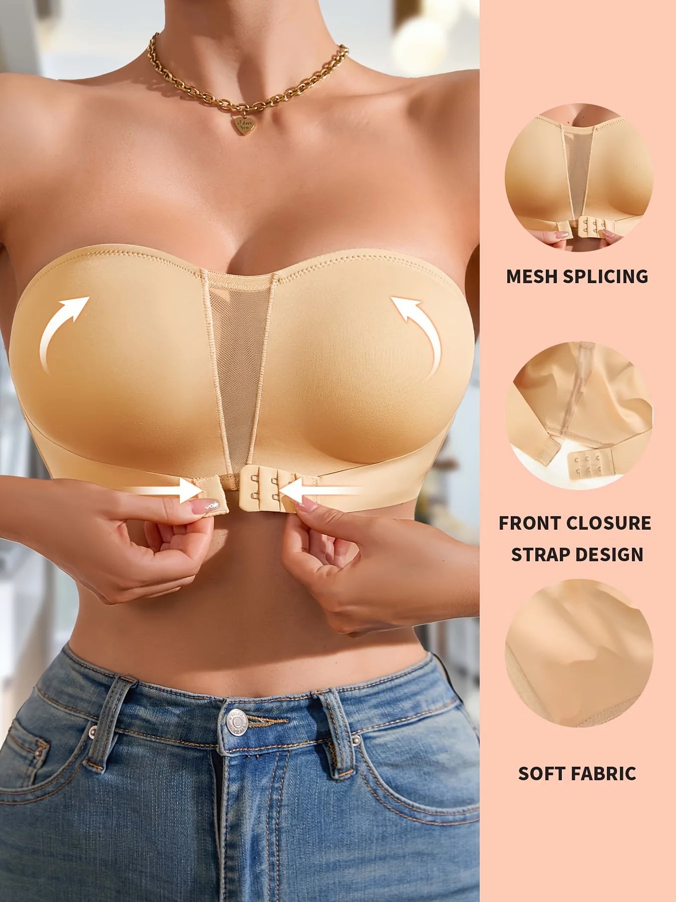 Soutien-gorge sans bretelles amovible rembourré pour femmes