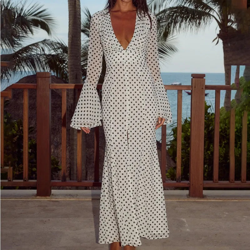 Robe longue à pois pour femmes