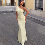 Robe longue asymétrique en dentelle pour femmes