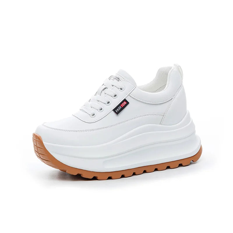 Baskets en cuir véritable blanc à plate-forme pour femmes