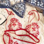 Ensemble de lingerie en dentelle française brodée de fleurs pour femmes