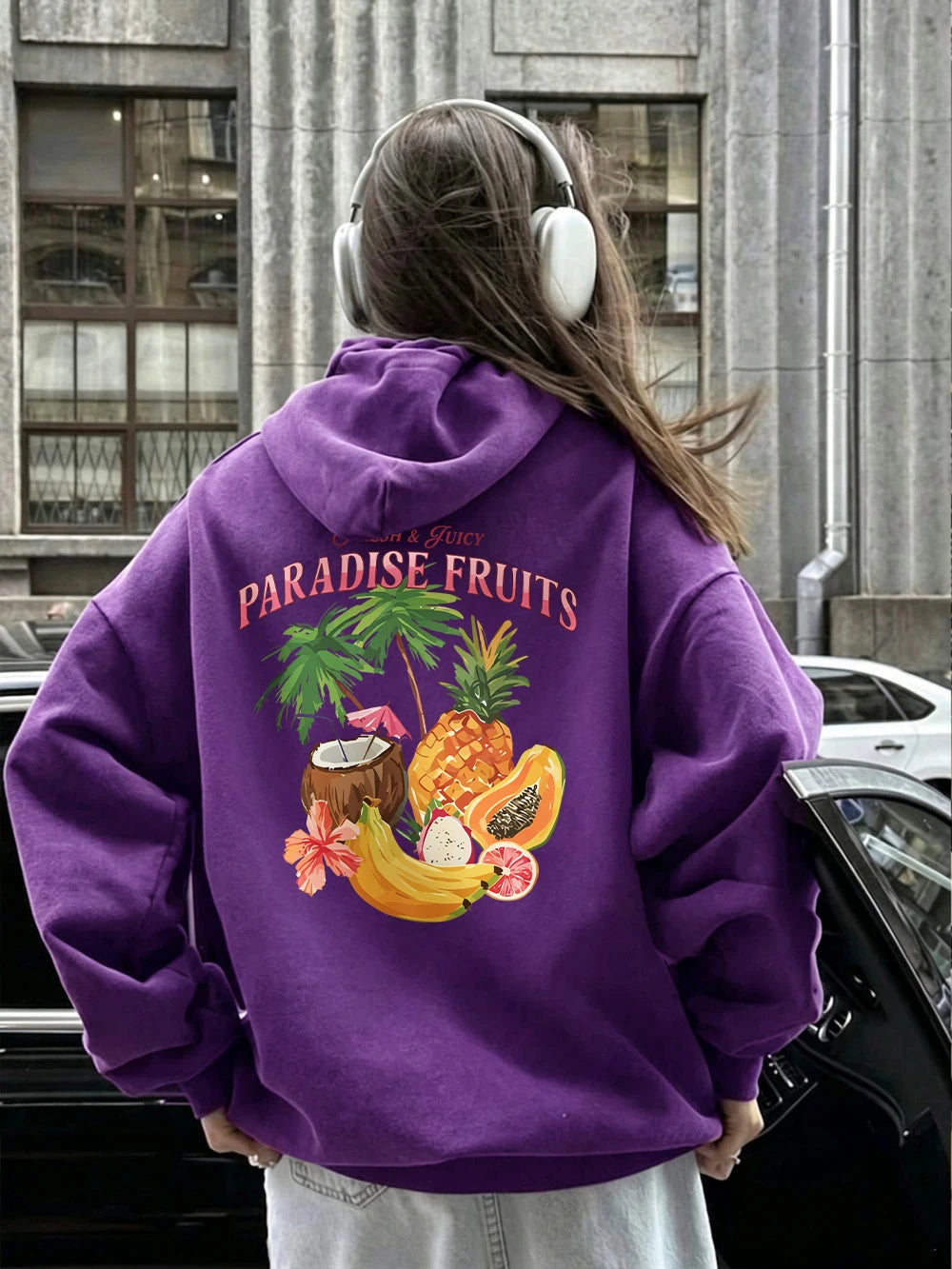 Sweat à capuche imprimé fruits du paradis frais et juteux pour femmes