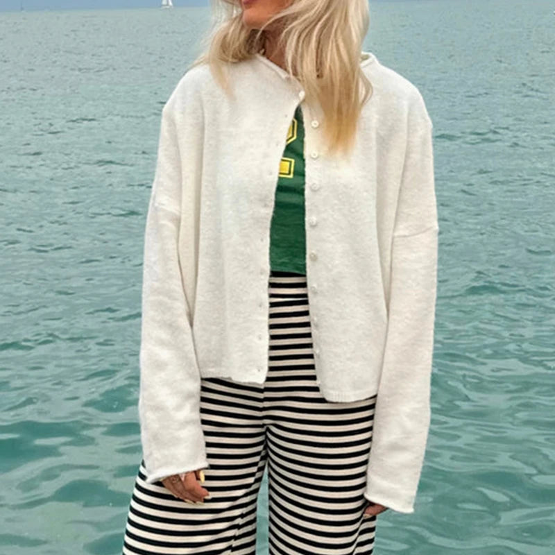 Pull à manches longues avec bouton sur le devant pour femmes