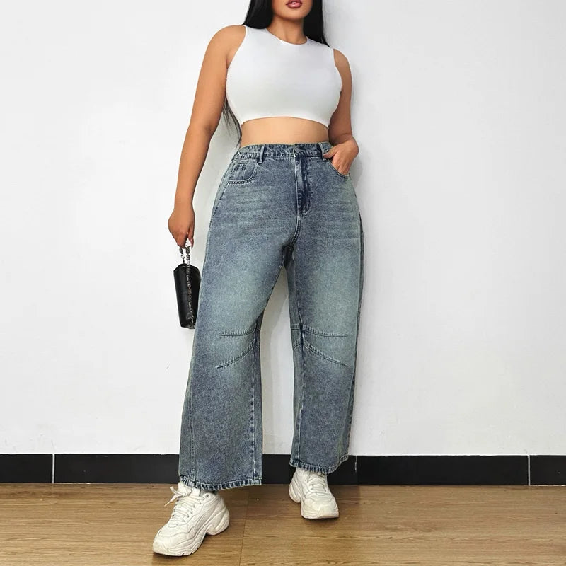 Jean ample et droit à taille élastique pour femmes