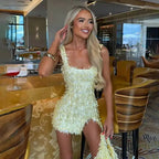 Robe à sequins et fente pour femmes
