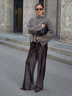 Pantalon décontracté en satin pour femmes