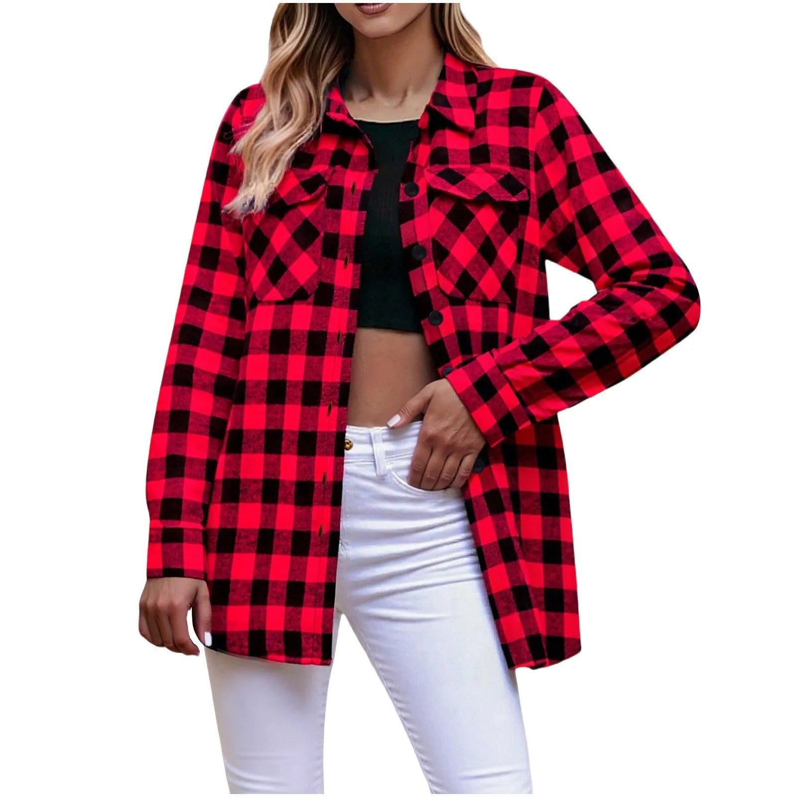 Chemise à carreaux à manches longues pour femmes