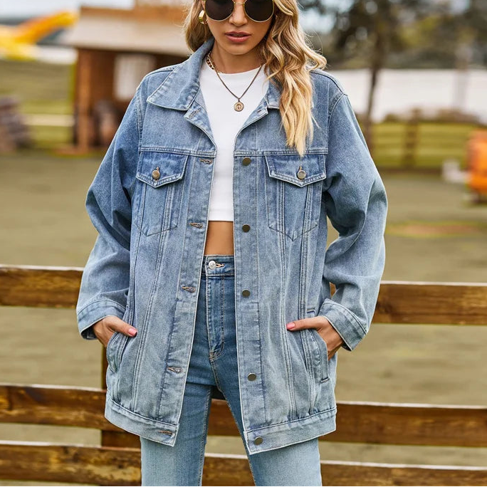 Veste en Jean Vintage Femme – Coupe Ample et Revers