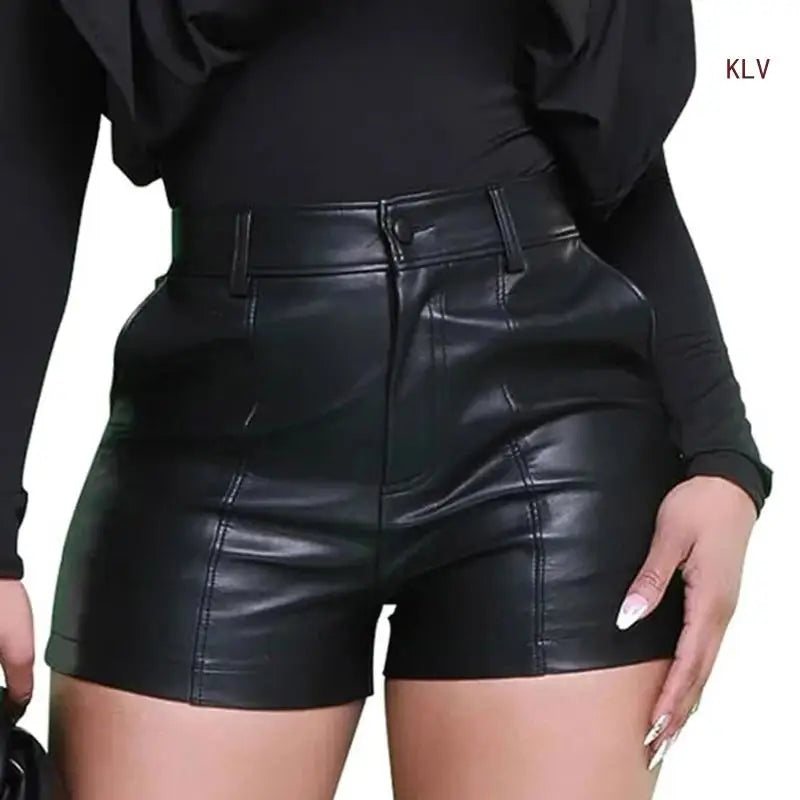 Short en similicuir PU taille haute confortable pour femmes