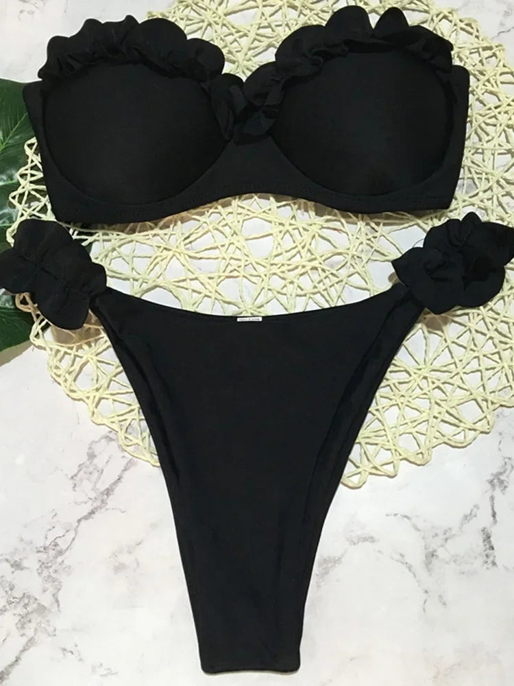 Ensemble maillot de bain deux pièces léopard à volants pour femmes