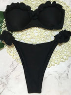 Ensemble maillot de bain deux pièces léopard à volants pour femmes
