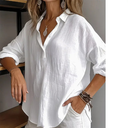 Chemise Femme – Coton-Lin, Boutons et Manches 3/4