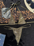 Maillot de bain deux pièces en cuir PU brillant pour femmes