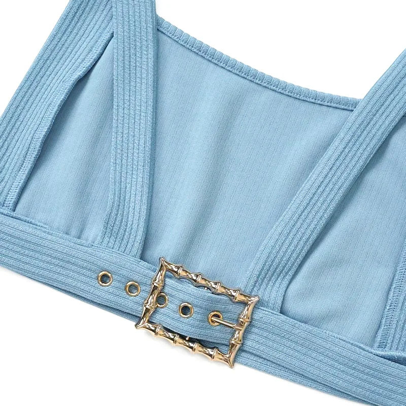 Ensemble deux pièces débardeur et pantalon évasé à taille découpée avec ceinture pour femmes