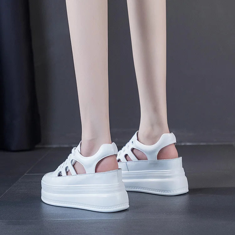 Baskets creuses en cuir de vache véritable pour femmes