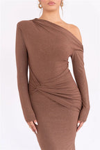 Robe longue sexy à manches longues et paillettes pour femmes