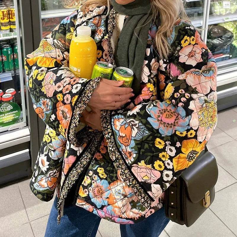 Manteau vintage en coton imprimé floral pour femmes