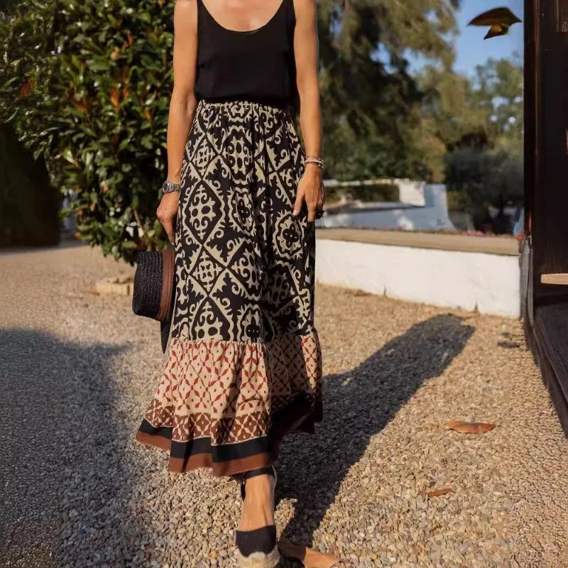 Jupe longue imprimée vintage pour femmes