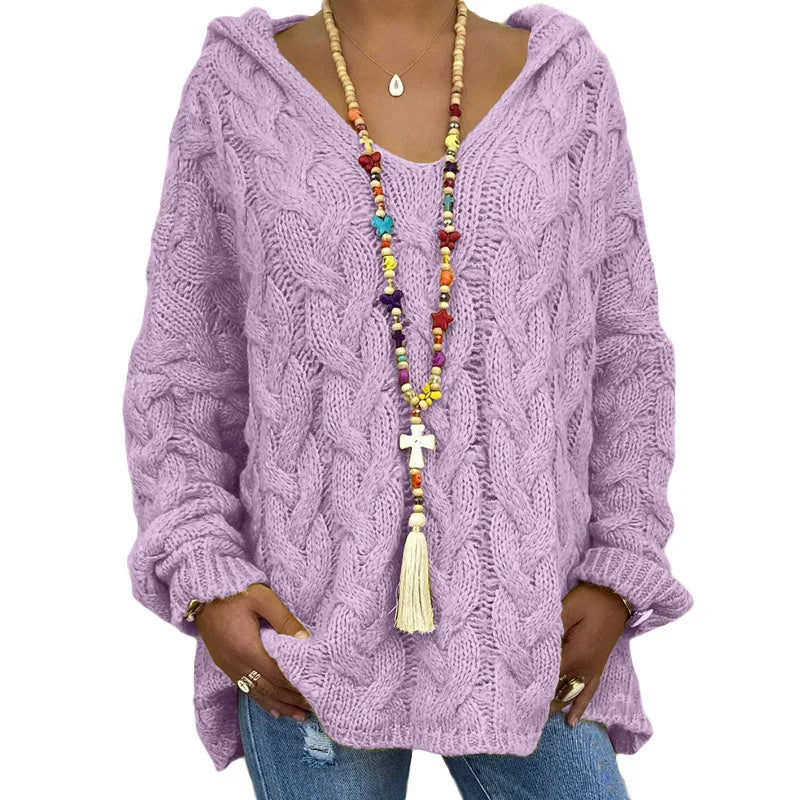 Pull torsadé tricoté de couleur pure pour femmes