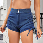 Short en jean taille haute avec cordon de serrage latéral pour femmes