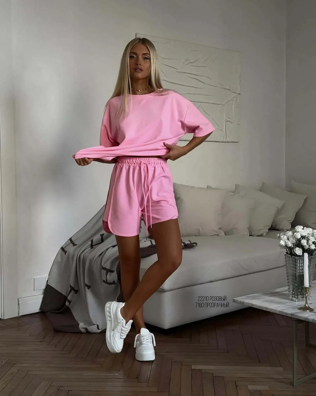 Ensembles en coton deux pièces, t-shirts à manches courtes et shorts taille haute pour femmes