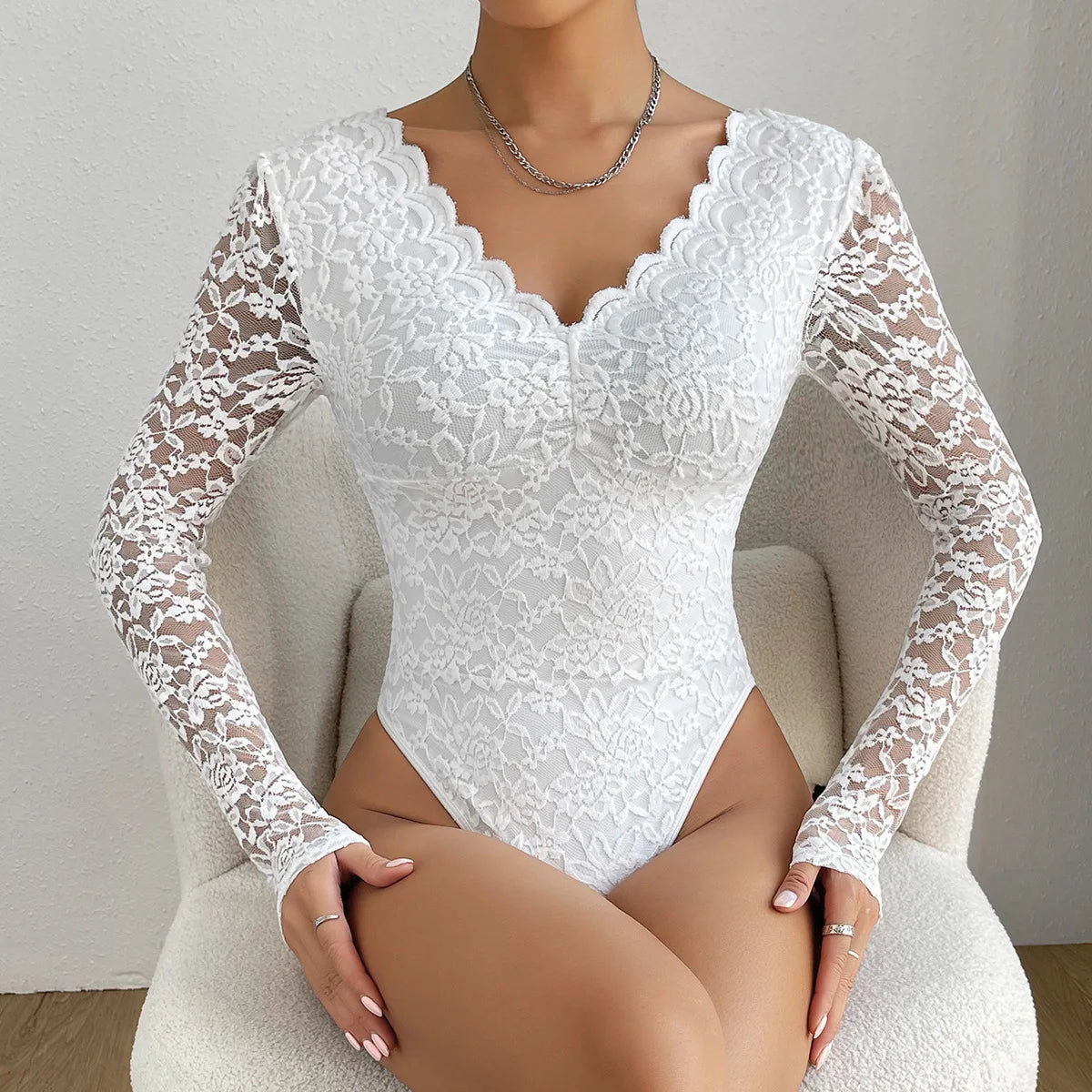 Body moulant élégant en dentelle florale pour femmes