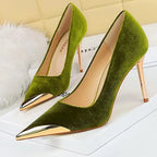 Chaussures de luxe femmes pompes en métal pointu talons hauts pour femmes