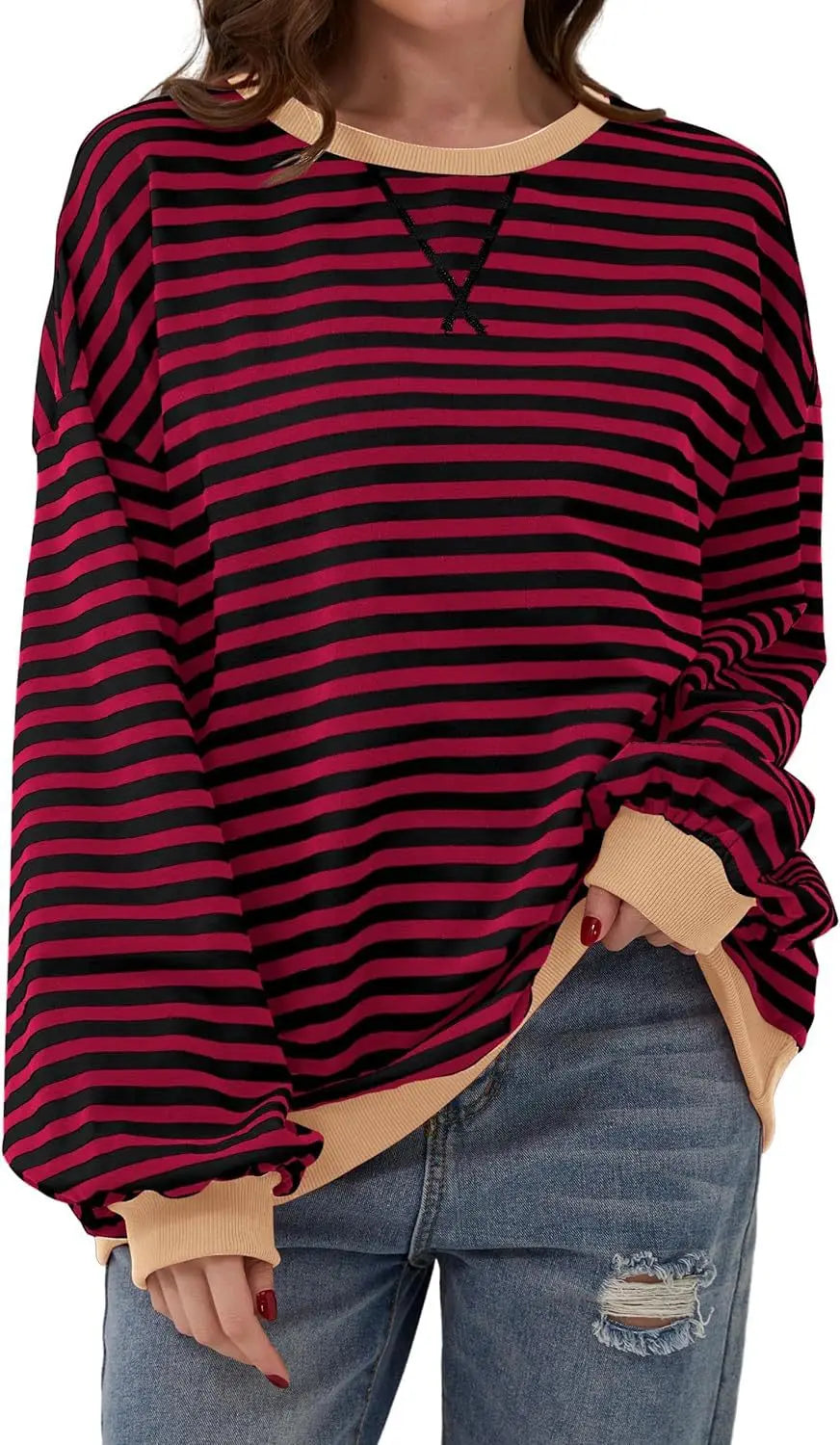 Sweat-shirt rayé surdimensionné pour femmes