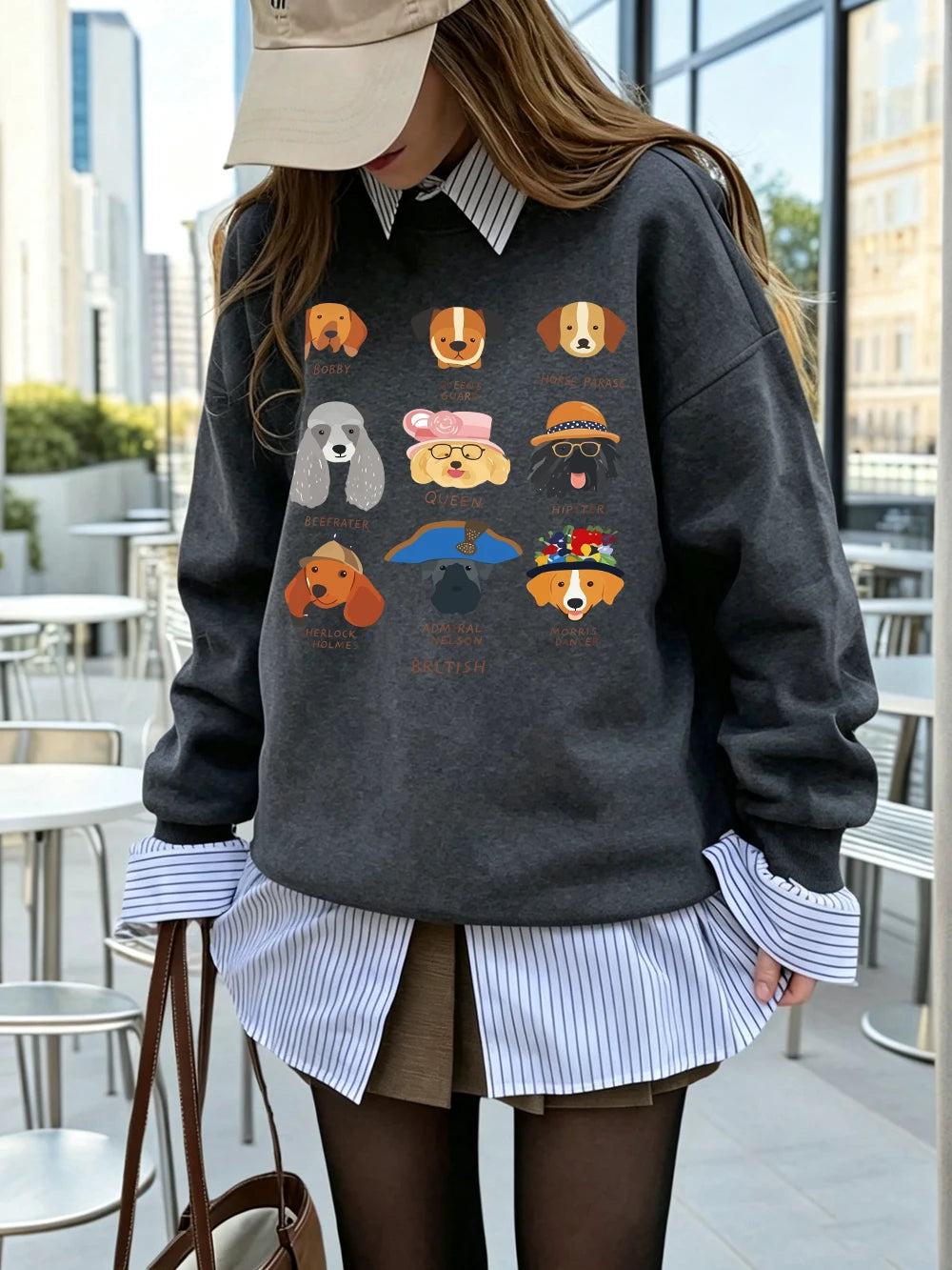 Sweat-shirt à capuche imprimé tête de chien pour femmes